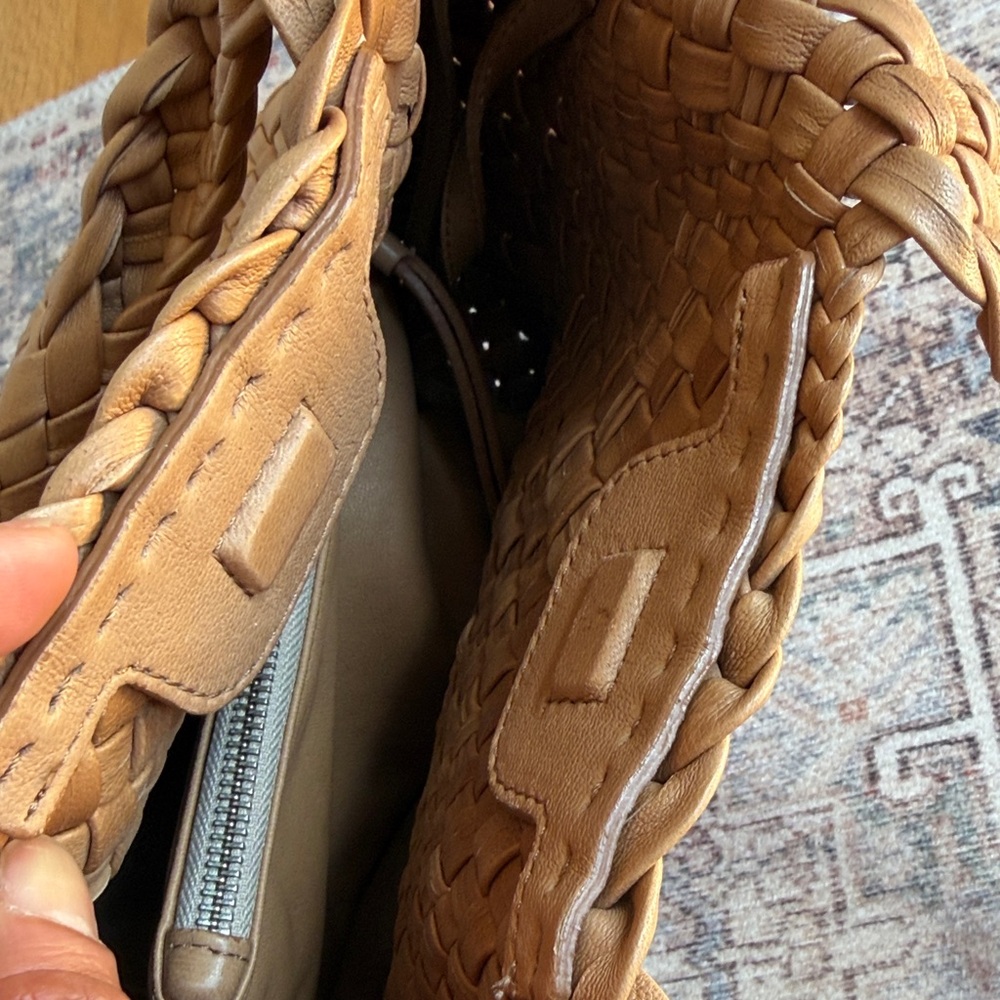 Falorini Woven Leather Tote Bucket Bag in Tan - Picture 10 of 13